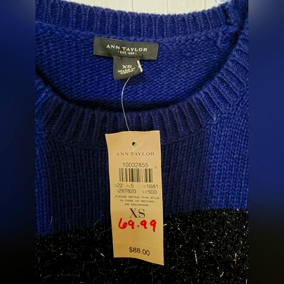 Ann Taylor blue and black metallic striped sweater - Picture 2 of 6